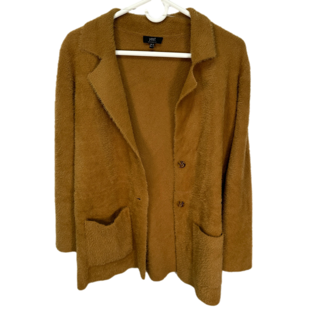 Yest Super Soft Caramel Brown‎ Fuzzy Blazer Long Cardigan Small
